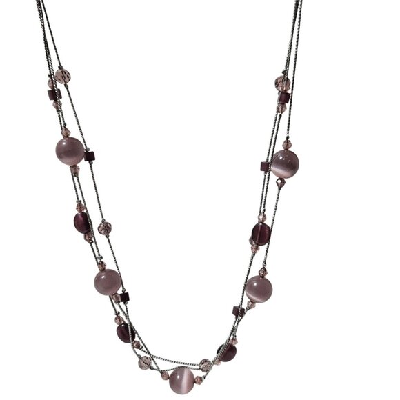 Lia Sophia Elegant Pink Beaded Multi Strand Necklace Statement Jewelry Women - Picture 1 of 7